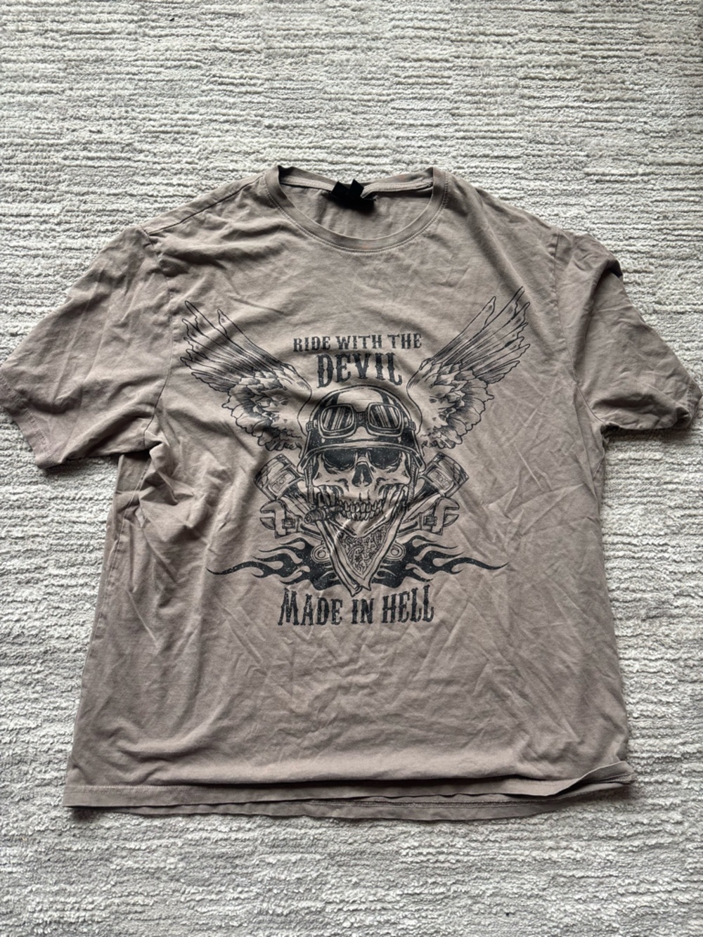 Men's Taupe Graphic Skull Motorcycle Tee